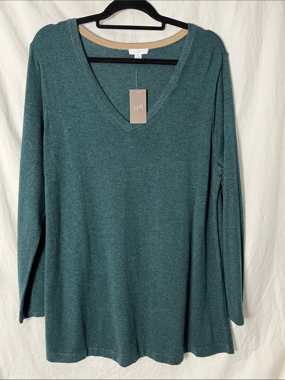 NWT J. Jill Forest Green V-Neck Cotton Blend Long Sleeve Sweater Size XL